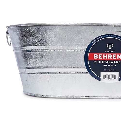 Behrens 16 Gallon Round Galvanized Weatherproof Steel Tub with Wire Handle and Offset Bottom for Indoor Home and Outdoor Garden Use, Silver - size: 16 gallon