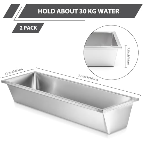 Geelin 2 Pcs 12 Gallon/48 Quart Livestock Water Trough, Stainless Steel | 39" Long Large Capacity Livestock Feeding Trough for Calves Pig Sheep Horses Alpacas and Goats Farm Animal Feeding - size: 12 Gallon/48 Quart