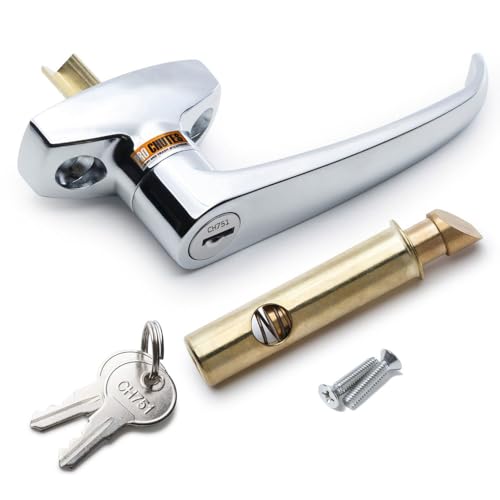 Trash Chute ADA L Handles and Laundry Chute Door Latch Plunger kit with V Spindle for Bottom & Side hinged Doors. Handicap Approved Universal Locking Chrome Handle Hardware Parts