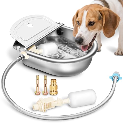 Automatic Animal Drinking Water Bowl with Float Valve, Standard Pipe,3L Stainless Steel Waterer Feeder Farm Dog Dispenser Kit Self Filling for Livestock Horse Goat Water Trough - size: Standard Setup (Essential)