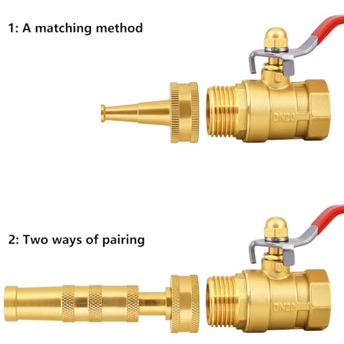 Adjustable High Pressure Brass Garden Hose Nozzle - Large Flow Long Handle Ball Valve, 3/4 GHT Fitting for Car Washing, Garden Watering & Floor Cleaning - color: Sprinkler+Nozzle+Valve C