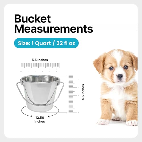 1 Quart Stainless Steel Bucket - Flat-Side Metal Bucket 0.25 Gallon | Rust-resistant & Durable Bucket For Food Prep Cleaning Feeding & Watering Pets & Livestock - For Crates Kennel Cages & Fences - size: 1 Quart