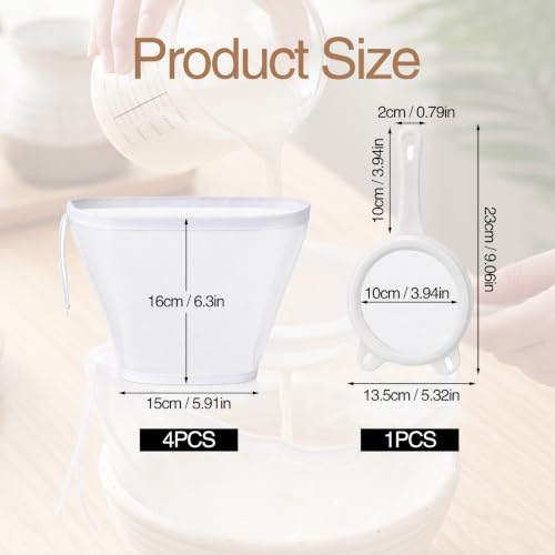 5 Pack 200 Mesh Fine Mesh Strainer, Cheese Cloth Bags for Straining | Bowl-Shaped Nut Milk Bags, Reusable Nylon Cheese Cloth Filter Bag for Nutmilk Juices Cold Brew Tea Coffee Juice Soy