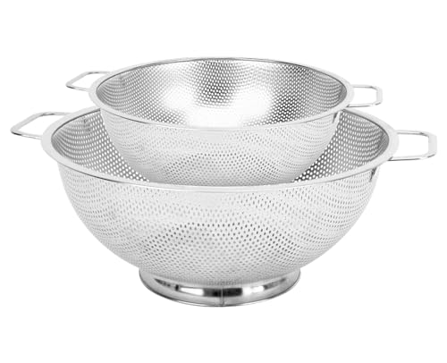 2PCS Colander for Kitchen, 3QT and 5QT, Stainless Steel Colander Strainer with Handle for Fruits Vegetables Cooking Food, Dishwasher Safe - size: 3QT+5QT