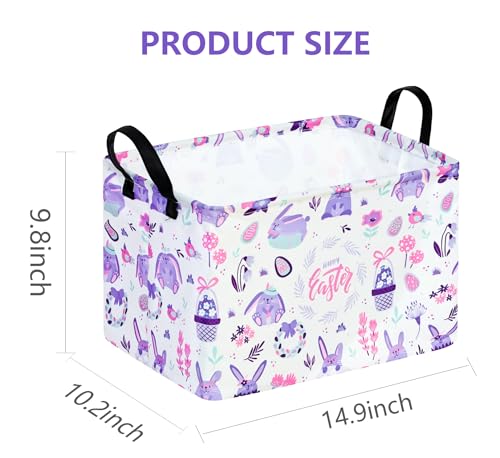 Easter Storage Basket Easter Bunny Storage Bin Collapsible Nursery Hamper Clothes Box Book Shelf Basket Easter Bunny Eggs Decor Easter Gifts - color: Happy Easter