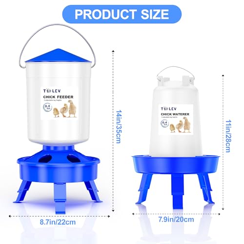 0.8Gal Top Fill Chick Feeder and 0.4Gal Chick Waterer 3 Height Scoop Blue | Chick Feeder and Waterer Set, Anti-Drown Poultry Waterer for Raising Chicks in Brooder - color: Blue, size: 0.8Gal Feeder & 0.4Gal Waterer