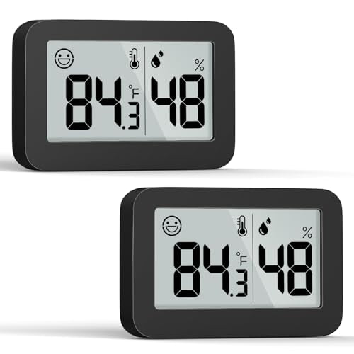 DOOMAY Mini Hygrometer Indoor Thermometer Digital Humidity Monitor 2-Pack | Monitor temperature and humidity for reptile tanks, terrariums, greenhouses, plants and other indoor spaces - color: Black