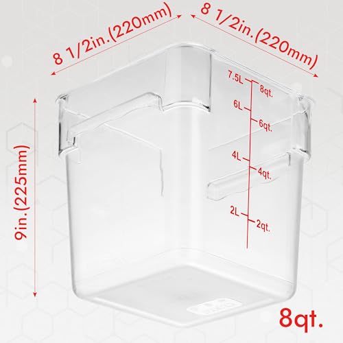 CURTA 8-Pack 8 Qt NSF Clear Polycarbonate Food Storage Containers with Red Lids - Square, Commercial-Grade, Freezer & Dishwasher Safe, Stackable - color: 8.0 Qt 8-Pack(Red Lids)