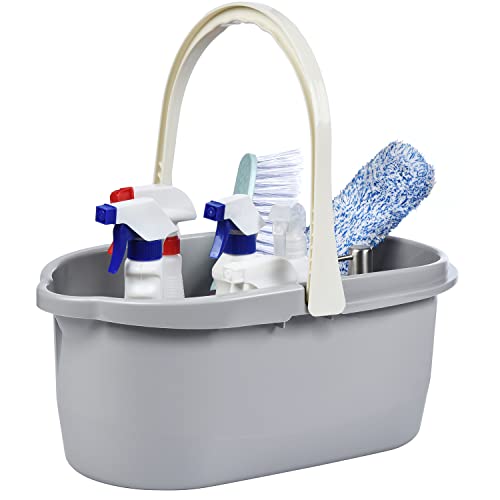 Haundry Compact Mop Bucket with Handle, Rectangular Cleaning Bucket and Caddy for Cleaning Supplies, 10L, Grey - color: Gray