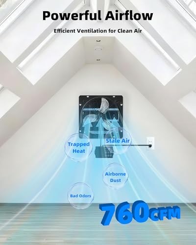 8'' Upgraded Shutter Exhaust Fan with Thermostat & Remote, 2 PCS | Automatic On/Off by Temperature, 760 CFM Wall Mounted Garage Fan for Attic, Greenhouses, Sheds, Chicken Coops & Shops - size: 8''-2 Packs