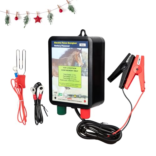EF050 0.6 Joule Battery-Powered Electric Fence Energizer, 15miles/50acres Electric Fence for Dogs, High Power Low-Impedance Electric Fence for Secure Your Area with Confidence