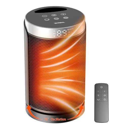 Space Heater, WINHL Portable Electric Heaters for Indoor Use,70°Oscillation | Thermostat, Remote Control, 12H Timer, 5 Modes, Small Quiet 1500W PTC Ceramic Fast Safety Heat for Office, Bedroom, Home