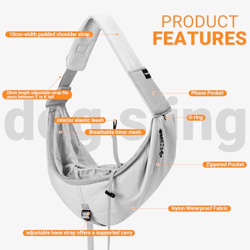 Dog Carrier Sling for Small Dogs,Adjustable Pet Pouch Carrier | Escape-Proof Safety Durable & Easy-Care Construction Smart Storage & Lightweight Portability Versatile for Active Lifestyles - color: Grey