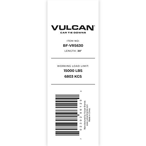 VULCAN Tow Strap with Reinforced Eyes - Heavy Duty - 6 Inch x 30 Foot - 15,000 Pound Towing Capacity