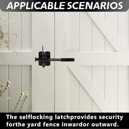 Self-Locking Gate Latch for Wooden Fence Pull String, | Heavy Duty Automatic Gravity Lever Gate Latches with Longer Fasteners & Pull String for Garden, Outdoor Farm Garden Yard