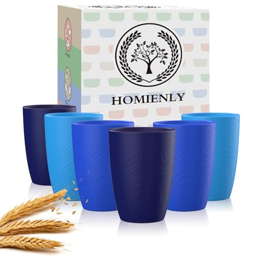 Homienly Cup Sets for Kitchen 12oz Wheat Straw Cups Unbreakable Drinking Cups Set of 6 - Lightweight,Reusable Cups for Kitchen, Outdoor- Blue Sky - color: Ocean, size: 12 Ounces