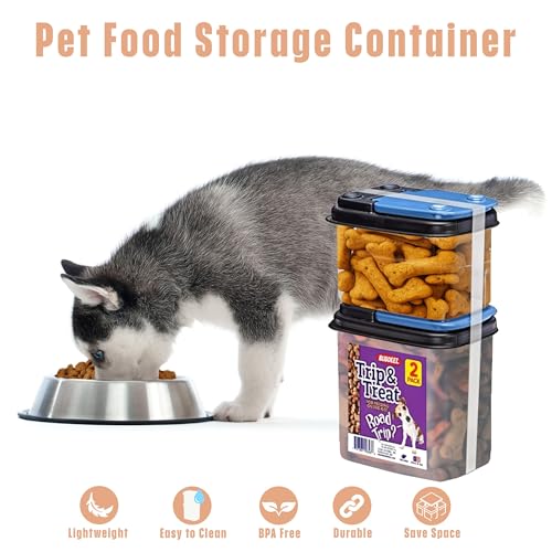 Buddeez Trip and Treat - Pet Food Storage with Flip Lid - Stackable BPA Free Treat Containers - Travel Food Dispenser for Pets - 1QT and 0.6QT