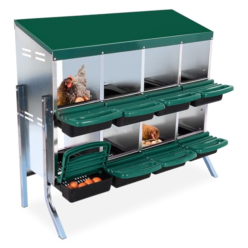 Garvee Chicken Nesting Boxes, 8 Hole Metal Chicken Laying Box with Removable Trays and Roll Out Egg Collection for Chicken Coop, with Metal Legs, Green - color: red, size: 8 Holes with Legs