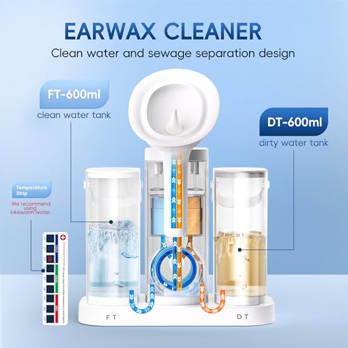 Water Powered Ear Cleaner, Electric Ear Wax Removal Kit with Sewage System and 4 Clean Mode, Safe and Effective Ear Flushing Kit, Ear Irrigation Tool 2 Ear Tips for Adults