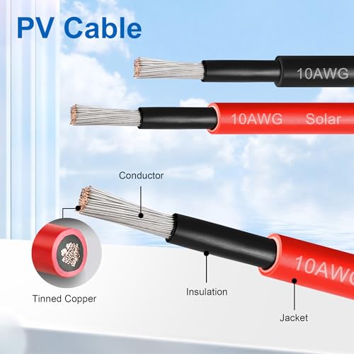 20 FT 10AWG Solar Panel Extension Cable,10 Gauge Extension Cord,5FT 10FT 20FT 30FT 50FT 100FT Solar Panel Wire with Extra Fair of Female and Male Connectors Solar Adapter for RV, Photovoltaic Systems - size: 20FT-10AWG
