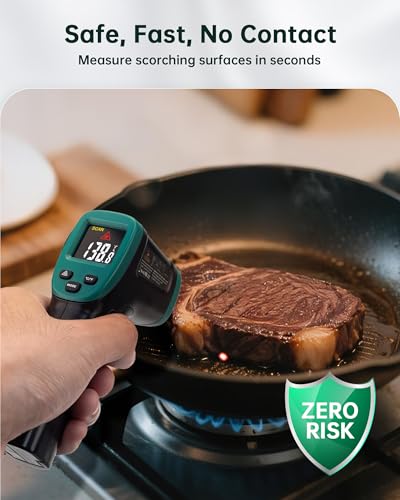 ROOKMAX Infrared Thermometer Gun, Non-Contact Laser, Adjustable Emissivity, Color LCD, -58°F to 1472°F (-50°C to 800°C), for HVAC, Cooking & BBQ, Automotive, Freezer - Dark Green - color: Color LCD