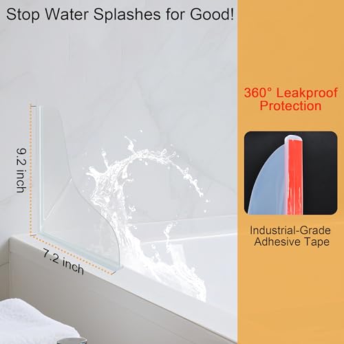 Mofason Silicone Shower Splash Guard - Bathtub Corner Water Guard 2 Pack | Clear tub splash guard with adhesive for fixing; shower guards to keep water in shower, washbasin, sinks, Bathtub edge side - size: 9.2 x 7.2 inches