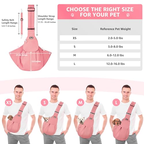 SlowTon Dog Carrier Sling - Thick Padded Shoulder Strap Adjustable, Peach S | Dog Carriers for Small Dogs, Puppy Carrier Purse for Pet Cat with Front Zipper Pocket Safety Belt Machine Washable - color: I-Peach Cotton Fabric
