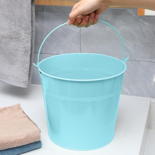 Didaey 12 Pcs 9 Quart Large Galvanized Metal Buckets with Handle Inch Heavy Duty Stainless Steel Pails Round Pail for Party Wedding, Crafts, Utensils, Table Centerpieces (Light Blue) - color: Light Blue