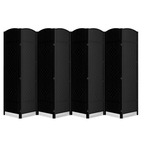 8 Panel Folding Room Divider,Woven Privacy Screen,Black | Solid wood frame, handcrafted diamond pattern, 6FT tall, extends to 126 inches wide, no assembly required - color: Black, size: 8-Panel