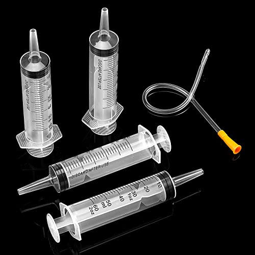 Tondiamo 4 Pack Lamb Goat Kid Feeding Kit 60ml Plastic Syringes 12.6 Inch Clear Feeding Tube Set