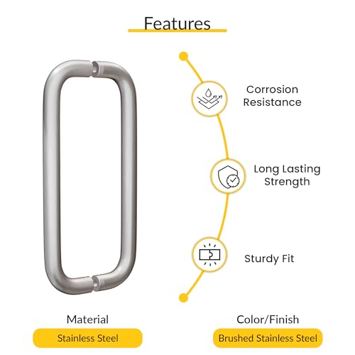 BRIXWELL Straight Back-to-Back Pull Handle Aluminum Material, Brushed Stainless Steel Finish, 9" Total Length, 8" Center-to-Center, 1" Diameter, 3-1/4" Projection - color: Brushed Stainless Steel, size: 9 Inch