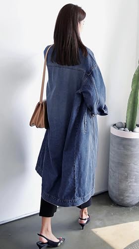 Womens Classic Jean Jacket Plus Size Button Down Denim Trench Coat | Loose Country Concert Office Daily Street Vacation Outerwear - color: Blue, size: XX-Large