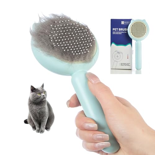 Cat Brush Dog brushes with Release Button for Shedding Grooming, suit for Long or Medium Haired Cats, Lightweight Skin Friendly Pet Brush Hair Removal Comb Brushes for Kitten - color: Light Blue