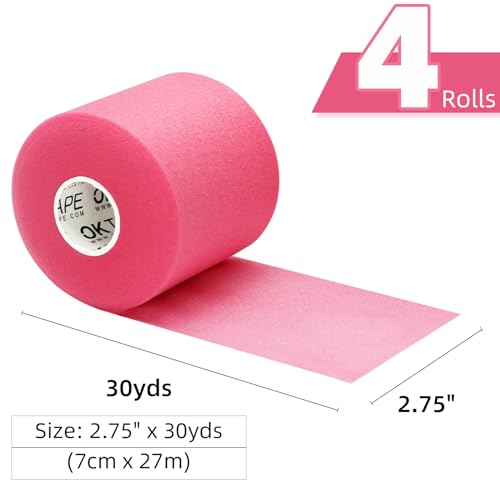 OK TAPE Pre Wrap Tape 4-Rolls 120 Yds Athletic Foam Underwrap for Sports | Protect for Ankles Wrists Hands and Knees, Soft, Breathable, Skin-friendly and Latex-free 2.75 Inches - Pink - color: Pink, size: 2.75 Inch x 30 Yards