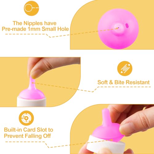 Kitten Nursing Nipple with Syringe, Wide Mouth Angled Puppy Feeding Bottles, with Ventilation Valve Resistant Tearing for Puppies, Kittens, Rabbit, Small Wildlife (L Nipple,Pink) - color: Pink, size: Model 3