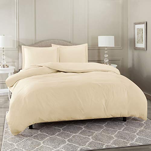 Clara Clark Duvet Cover Ultra Soft Double Brushed Microfiber - Comforter Cover with Button Closure and 2 Pillow Shams, Cream, Twin - 68"x90" - color: Beige Cream, size: Twin