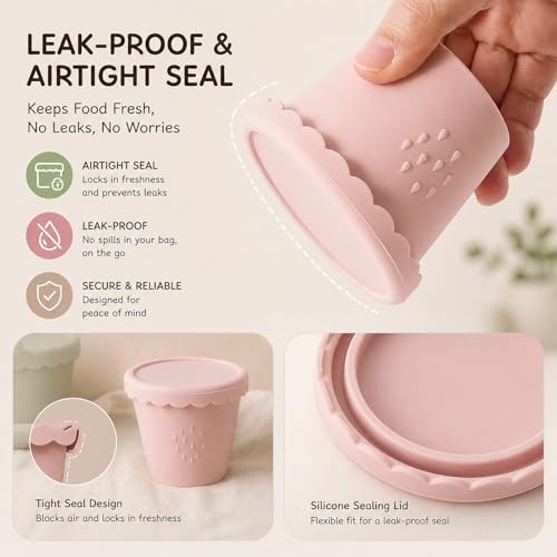 Silicone Baby Food Containers 6 Pack 4oz Baby Food Storage Set, Airtight Leak Proof Baby Feeding Cups, Freezer & Microwave Safe, Stackable Baby Snack Containers, Baby Shower Gift Andy Bear