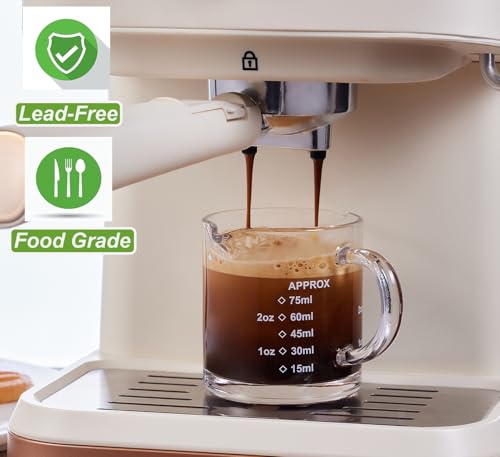 Ackers Espresso cup with Handle, Thickened Bottom and Wall, Double V-Shaped Spout,2.5OZ Milk Frothing Pitcher,75ML Milk Cup with Handle, Espresso Accessory (Pack of 2) - style: Printed Graduations(Pack of 2)