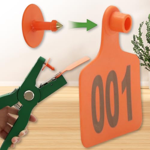 100PCS Cattle Ear Tags Numbered 001-100,Plastic Livestock Ear Tags with Animal Identification Tags for Cattle Cows Hogs Pigs Sheep Goats (Orange) - color: ORANGE