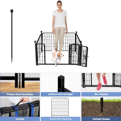 ADAVIN 24 in(H) Garden Fence with Gate, 4 Panels Total 9.8 Ft(L), Heavy Duty Iron Metal Animal Barrier Fence, Camping Fence, No Dig Garden Border Fencing for Yard - size: 4panels-24in(H)×9.8ft(L)