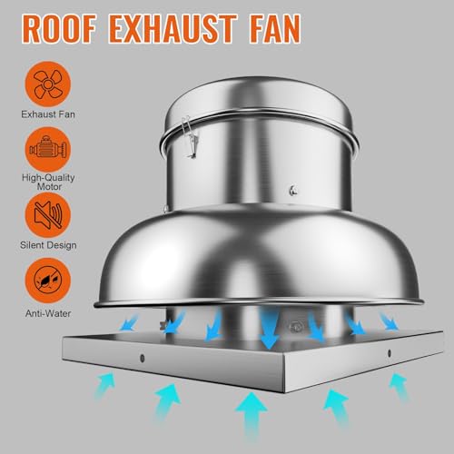 PeakPursuit 1400 CFM Upblast Roof Exhaust Fan, Direct Drive, 19.96" Base | High-speed, <65dB quiet, rust-resistant, pre-wired, for restaurant, warehouse, industrial ventilation - size: 1400 CFM