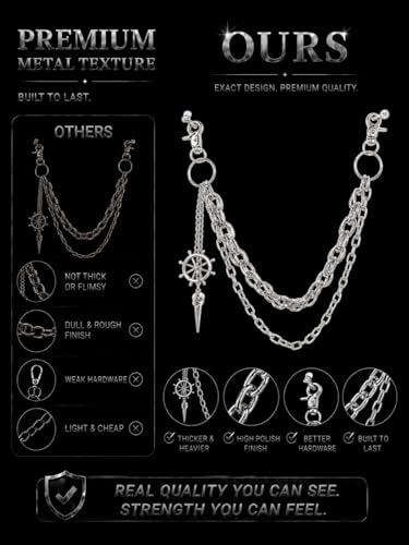 Layered Wallet Chain, Pants Chain for Men and Women | Layered wallet and pants chains for men and women to style jeans with punk, Y2K, biker, and streetwear looks. - color: Classic Silver - Heavy Double