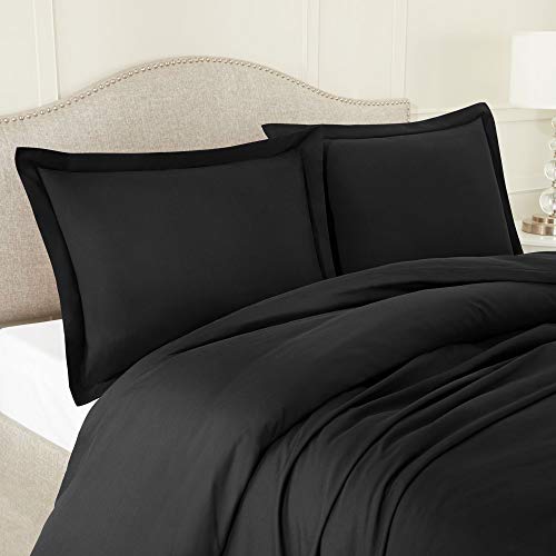 Clara Clark Duvet Cover Ultra Soft Double Brushed Microfiber - Comforter Cover with Button Closure and 2 Pillow Shams, Black, Full - 80"x90" - color: Black, size: Full