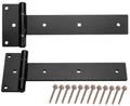 Heavy Duty T Strap Gate Hinges,12 Inch 4mm Thick - 180° Open | 2Pcs Hinges for Gate, Shed, Barn,Fence,Garden gate, Garage Door- Rust-Proof Black Steel Hinges(Patent Pending) - size: Middle