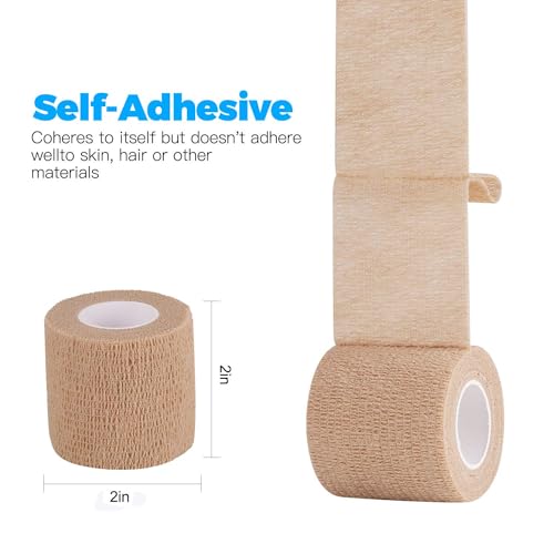 Self Adhesive Bandage Wrap, Sport & Athletic Wrap Cohesive Bandage, Medical Tape in First Aid Kit Breathable Vet Wrap for Wounds, 2" X 5 Yards 8 Rolls (Skin) - color: Skin