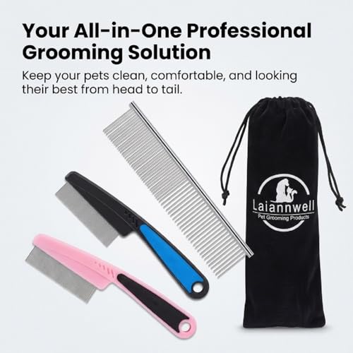 Cat Combs,Pet Comb Laiannwell Professional Grooming Comb for Dog/Cat/Small Pets(3 Packs)