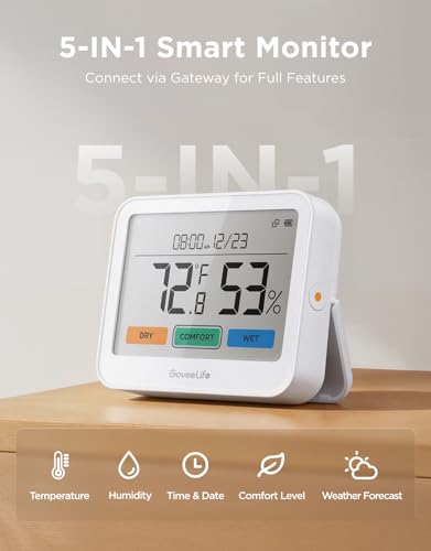 GoveeLife Bluetooth Thermometer Hygrometer H5220, Large LCD Display 1-Pack | Temperature and humidity monitor with weather station, remote sensor, indoor thermometer for home baby room greenhouse - style: 1 Pack