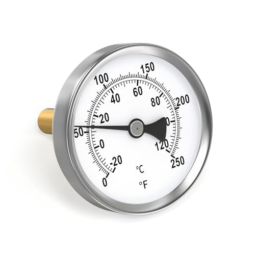 MEANLIN MEASURE 1/2" NPT Bimetal Thermometer, 2-1/2" Dial, 2-1/4" Brass Stem, Accuracy 2%, Center Back Mount, Temperature Range 0-250°F/-20-120°C for Hot Water, Boilers and Pipes - color: 0-250°F, size: 2-1/4" Rod (Center Back Mount)