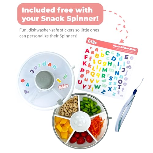 GoBe Kids Small Snack Spinner Flip Bundle with Hand Strap and Sticker Sheet - Reusable Snack Container with 5 Compartment Dispenser and Lid | BPA/PVC Free | Dishwasher Safe | No Spill- Mint Green | Bundle with Hand Strap & Stickers, Reusable Snack Contain