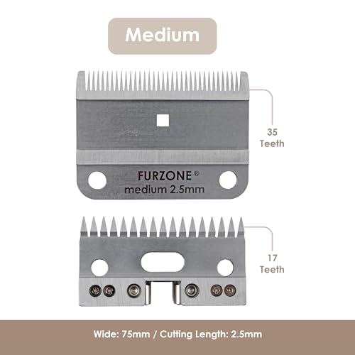 FURZONE A2 Large Animal Clipper Blade (Medium) - 2 Blades in 1 Set (35&17 Teeth), Horse Grooming Clipper Replacement Blade, Professional Grooming, 3/32-Inch/2.5mm Cut Length - size: Medium 2.5mm